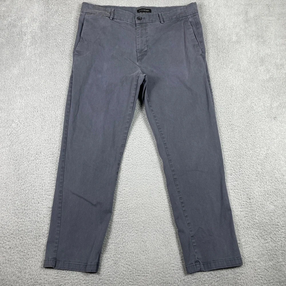 Banana Republic Chino Pants Mens 36x30 Gray Fulton Skinny Stretch Preppy